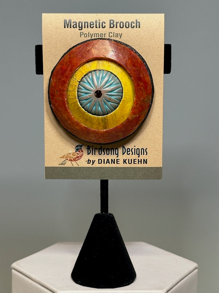 MULTI COLORED LIGHTWEIGHT POLYMER CLAY MAGNETIC BROOCH PCB823
