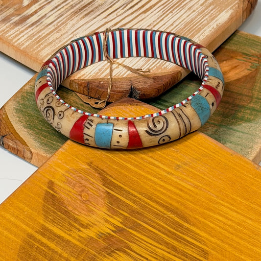 ETCHED POLYMER CLAY BANGLE BRACELET WITH STRIPED INSIDE PCBL868