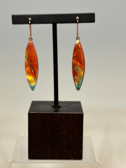 SURBOARD SHAPED  POLYMER CLAY EARRINGS ON ANTIQUE COPPER EAR WIRES PCE669