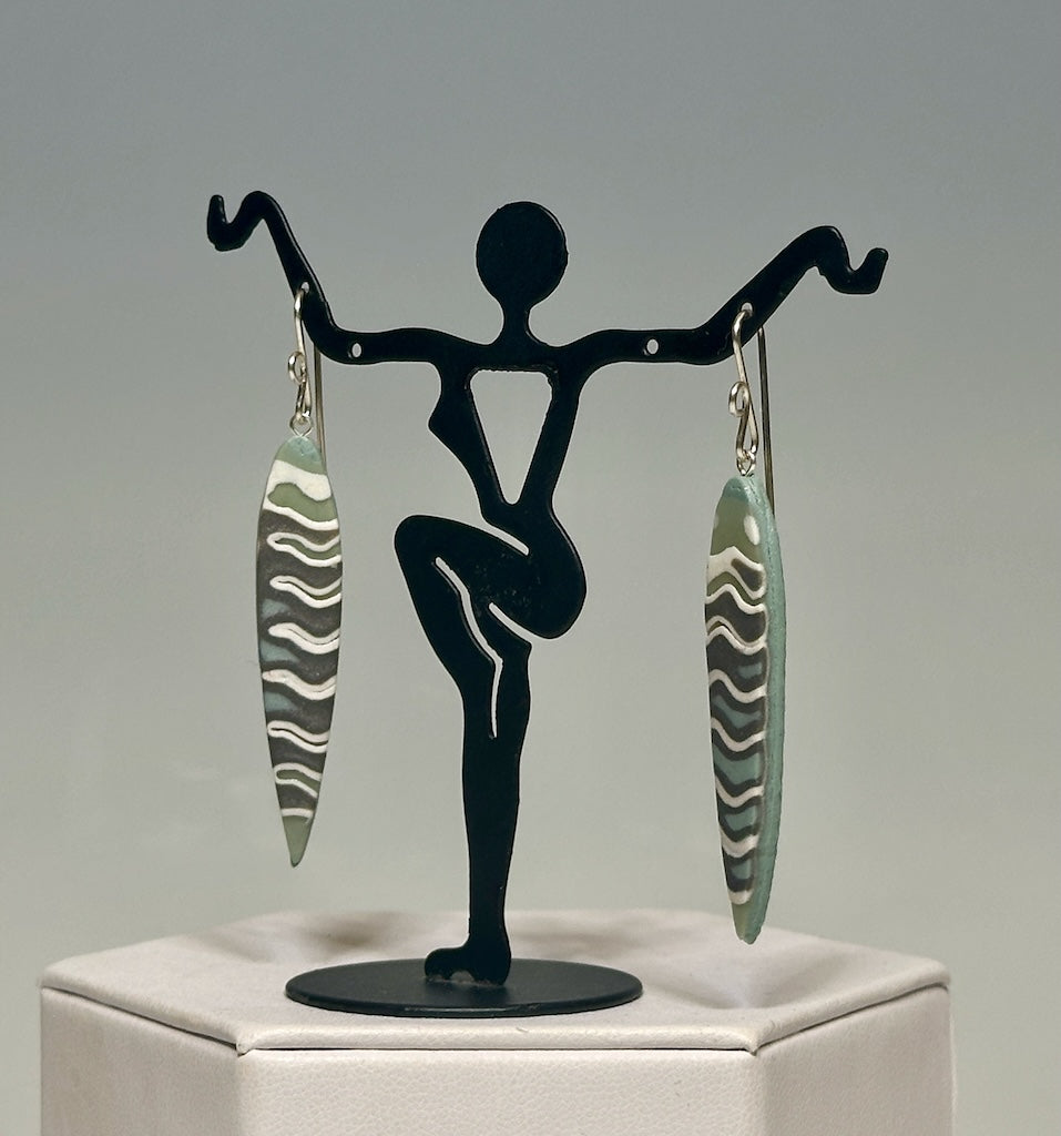 LONG NARROW PETAL SHAPED POLYMER CLAY EARRINGS DKPCE806