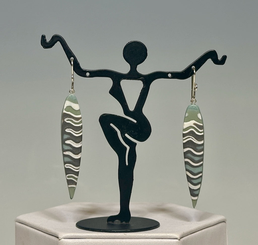 LONG NARROW PETAL SHAPED POLYMER CLAY EARRINGS DKPCE806