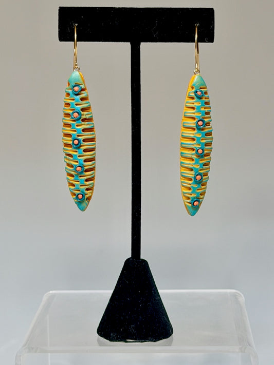 DEEP SEA INSPIRED POLYMER CLAY DANGLE EARRINGS ON BRONZE EAR WIRES PCE887