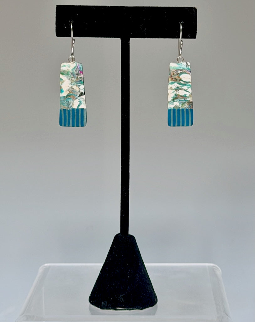 BLUE MULTI COLORED POLYMER CLAY EARRINGS ON STAINLESS STEEL WIRES PCE888