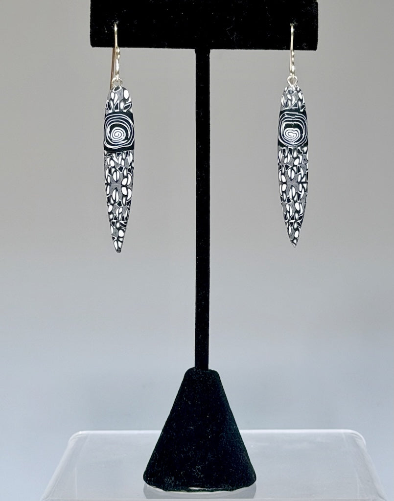 BLACK AND WHITE POLYMER CLAY EARRINGS ON STERLING SILVER EAR WIRES PCE889