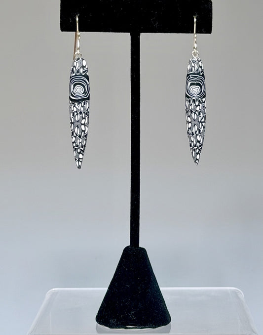 BLACK AND WHITE POLYMER CLAY EARRINGS ON STERLING SILVER EAR WIRES PCE889