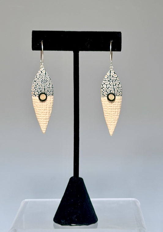 PETAL SHPED POLYMER CLAY DANGLE EARRINGS ON STERLING SILVER EAR WIRES PCE890