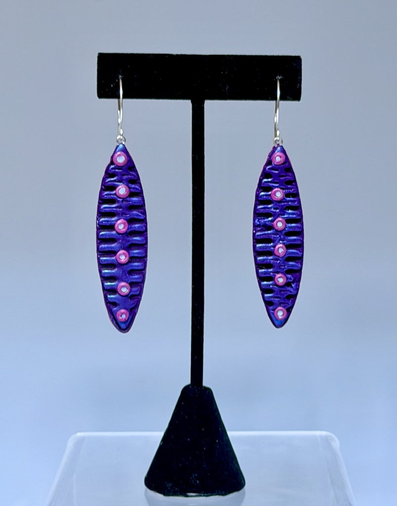 HIGHLY TEXTURED POLYMER CLAY DANGLE EARRINGS ON STERLING SILVER EAR WIRES PCE893