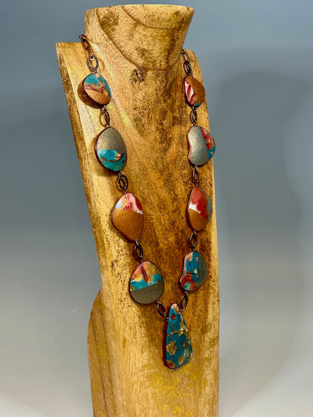 HOLLOW BEAD POLYMER CLAY NECKLACE WITH COPPER DKPCN710