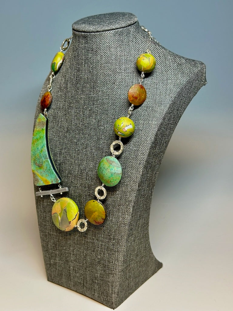 GORGEOUS HANDMADE ASYMMETRICAL POLYMER CLAY STATEMENT NECKLACE PCN765