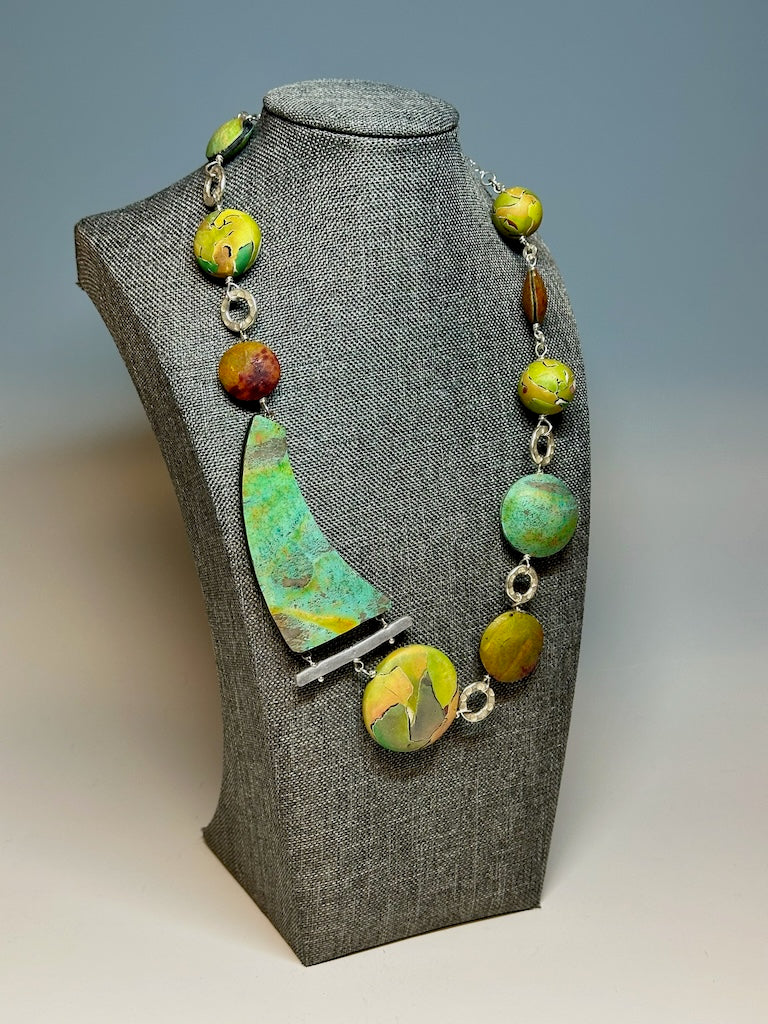 GORGEOUS HANDMADE ASYMMETRICAL POLYMER CLAY STATEMENT NECKLACE PCN765