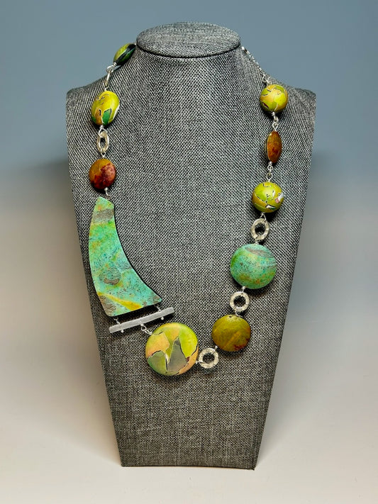 GORGEOUS HANDMADE ASYMMETRICAL POLYMER CLAY STATEMENT NECKLACE PCN765