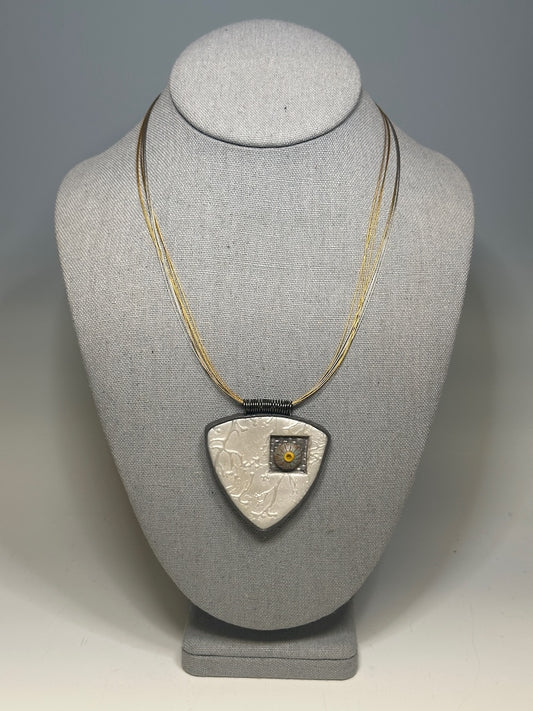 ROUNDED TRIANGLE POLYMER CLAY PENDANT WITH COILED WIRE BAIL PCN790