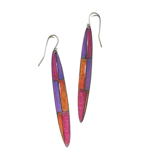 PINK/ORANGE/PURPLE COLOR BLOCK ECLIPSE BIMETAL EARRINGS DKA302