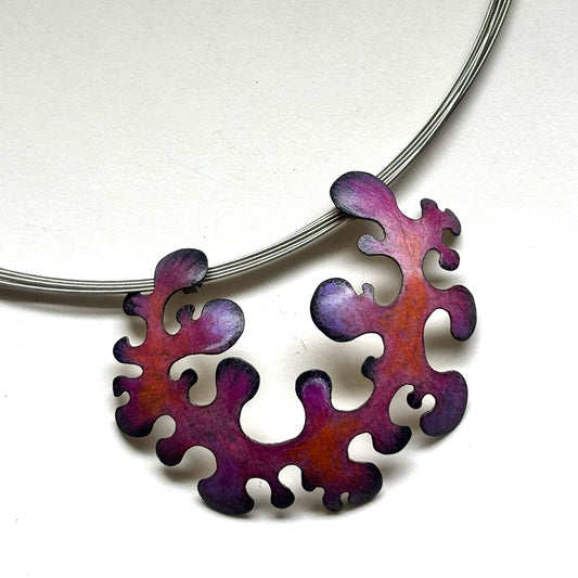 PINK/ORANGE/PURPLE BIMETAL NECKLACE ON STAINLESS STEEL MULTI CABLE DKA303
