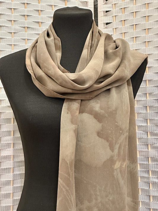 100% HAND DYED SILK CHARMEUSE ECO-PRINTED SCARF F320