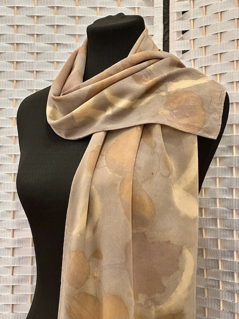 100% HAND DYED SILK CREPE DE CHINE ECO-PRINTED SCARF F321