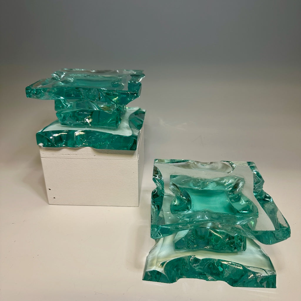 PAIR OF TWO FUSED GLASS CANDLE STANDS FM8252