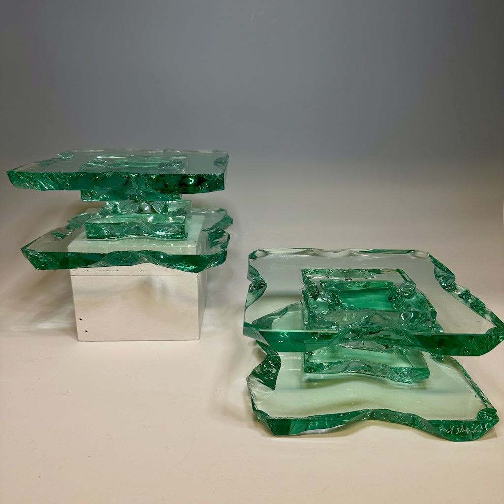 PAIR OF TWO EXTRA LARGE FUSED GLASS CANDLE STANDS FM8253