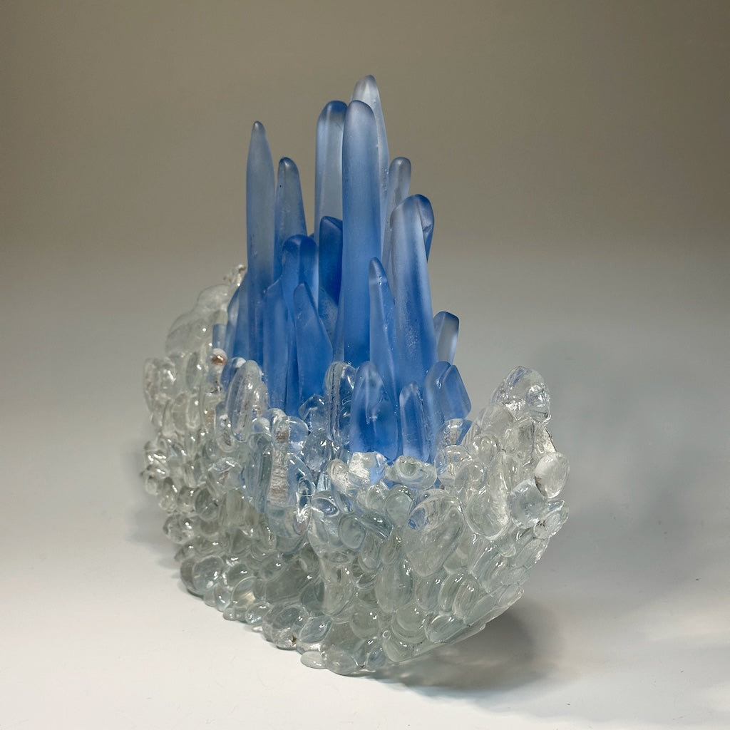 "BLUE FLAME" FUSED GLASS ART SCULPTURE