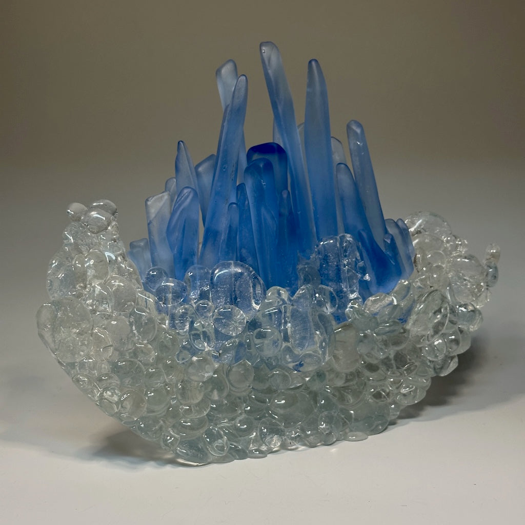 "BLUE FLAME" FUSED GLASS ART SCULPTURE