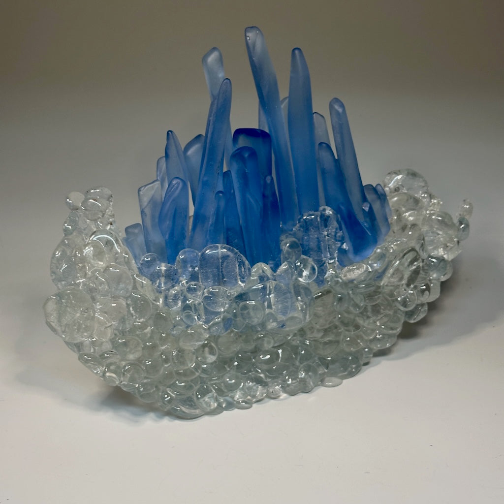 "BLUE FLAME" FUSED GLASS ART SCULPTURE