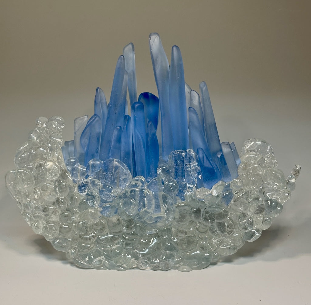 "BLUE FLAME" FUSED GLASS ART SCULPTURE