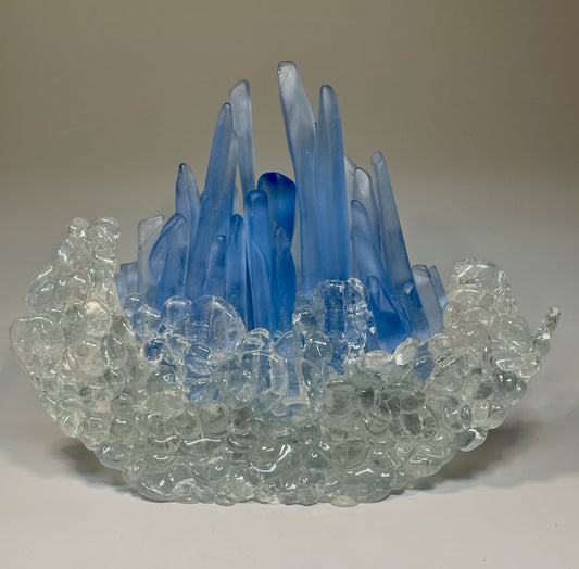 "BLUE FLAME" FUSED GLASS ART SCULPTURE