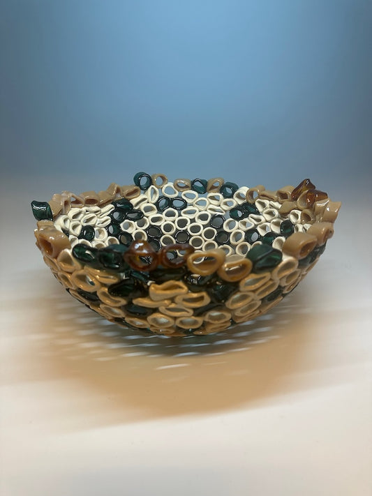 "CAMO CORAL BOWL"  Fused Glass Art Bowl