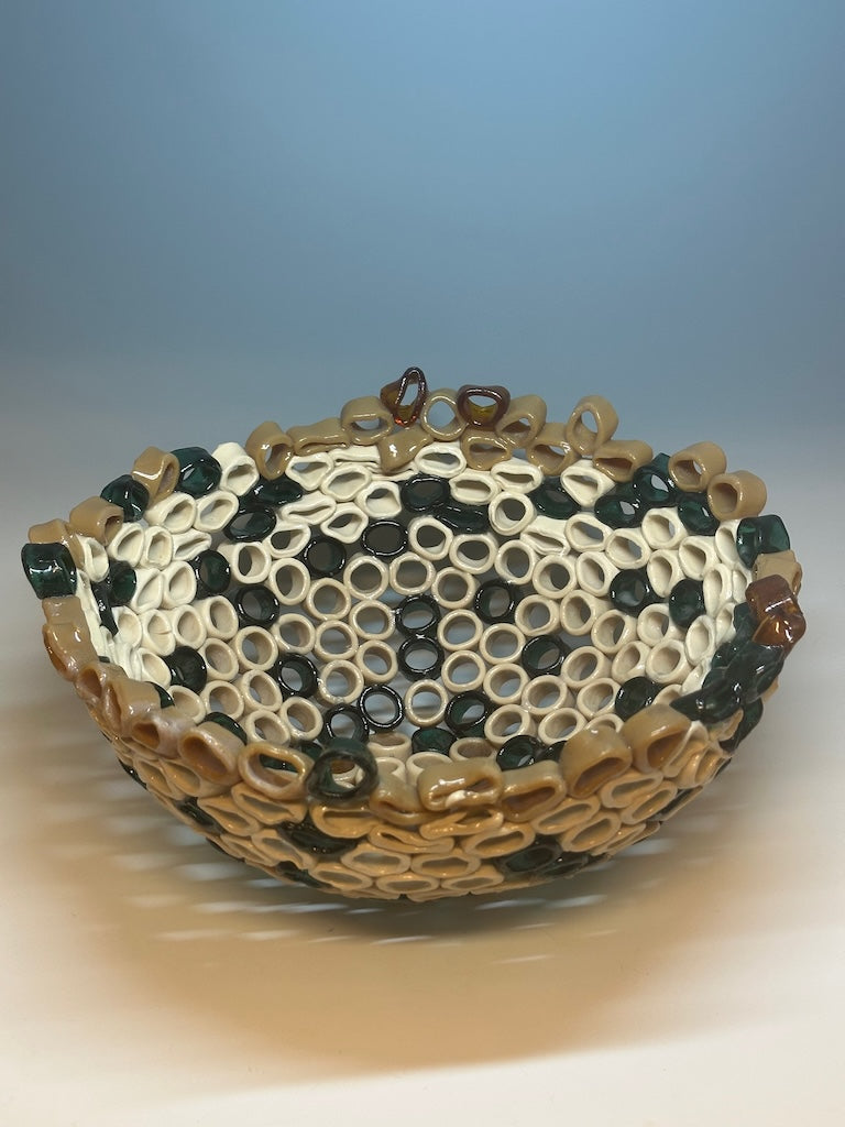 "CAMO CORAL BOWL"  Fused Glass Art Bowl