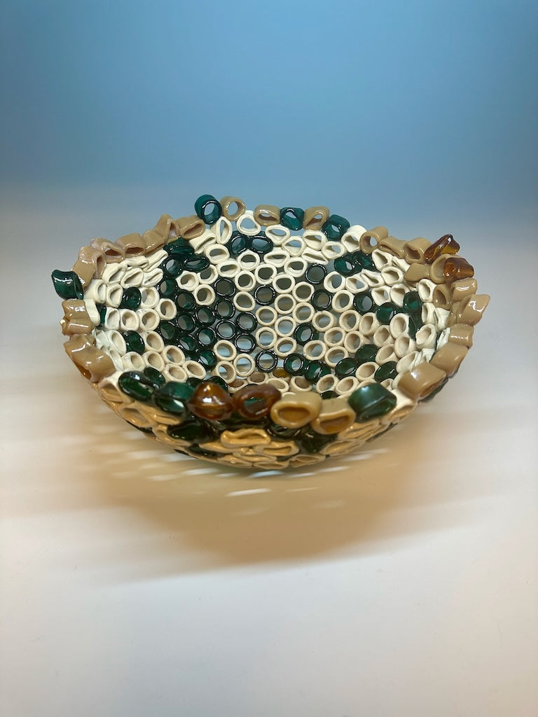 "CAMO CORAL BOWL"  Fused Glass Art Bowl