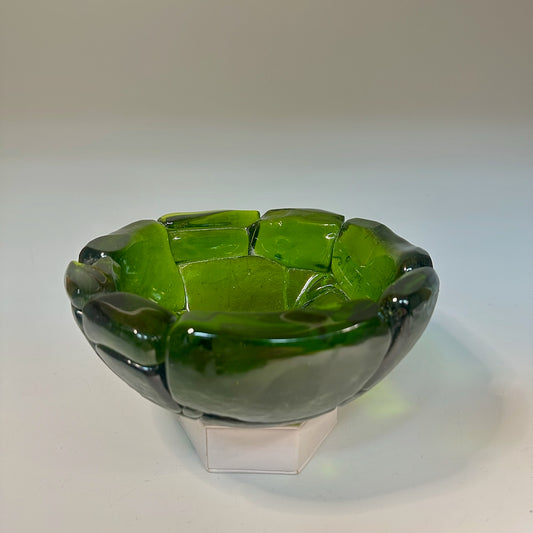 GREEN FUSED GLASS ART BOWL