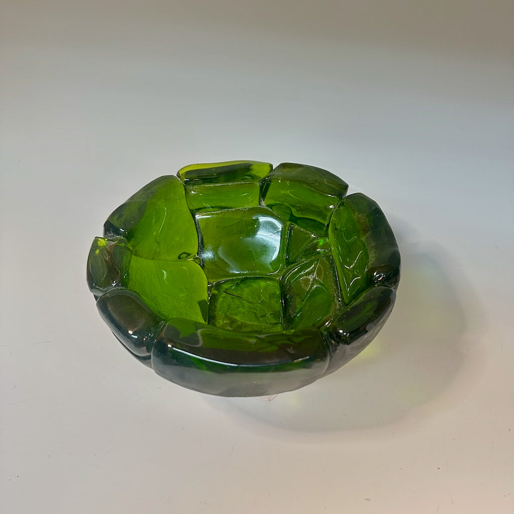 GREEN FUSED GLASS ART BOWL