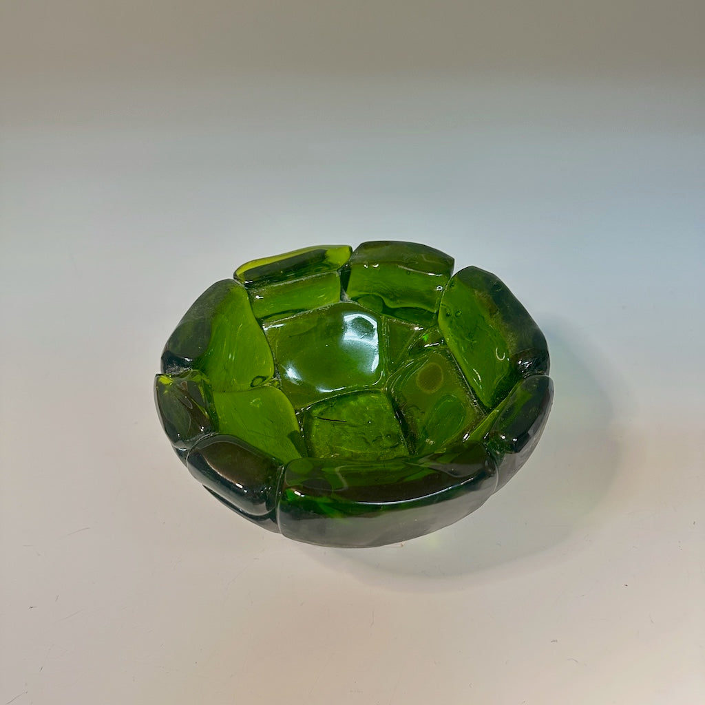 GREEN FUSED GLASS ART BOWL