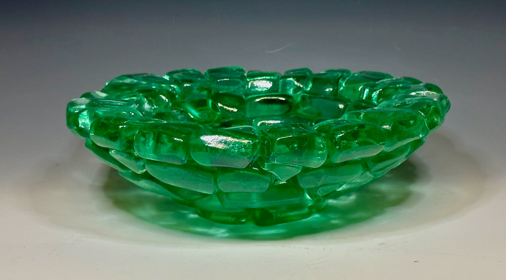 CHUNKY GREEN BOWLL"  Fused Glass Art Bowl