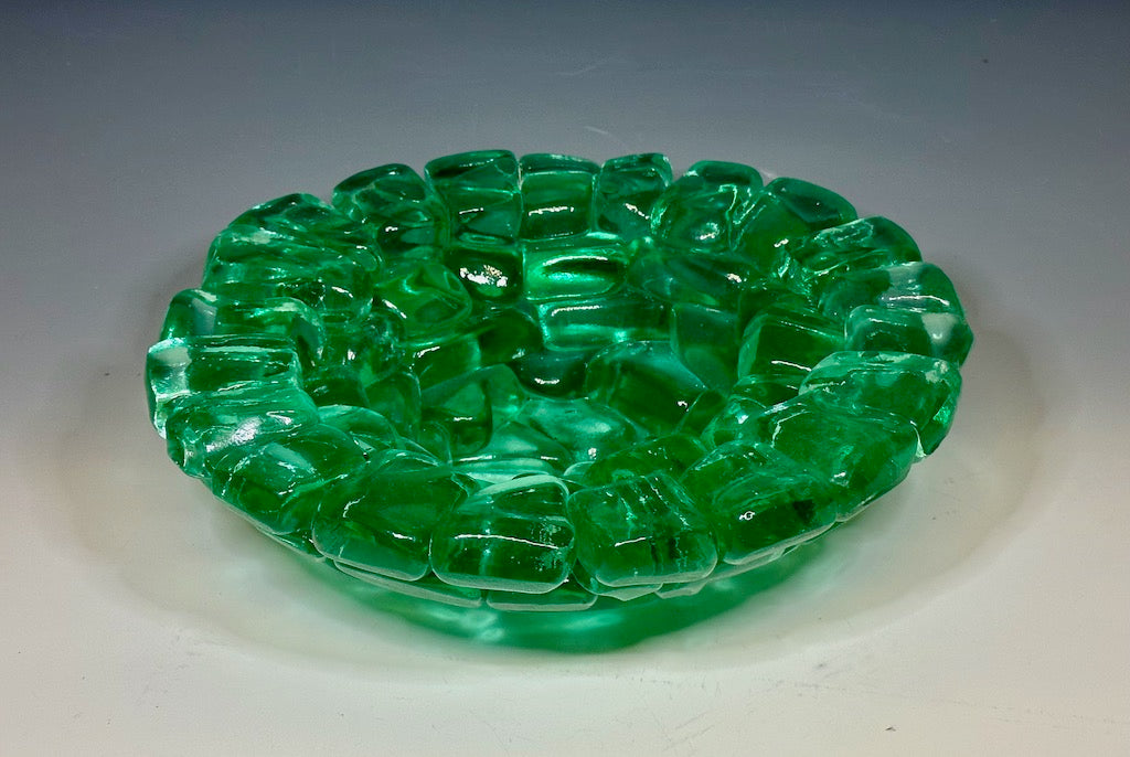 CHUNKY GREEN BOWLL"  Fused Glass Art Bowl