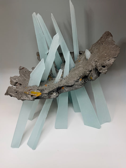 "PIERCING THE HOLLOW DARKNESS" FUSED GALSS ART SCULPTURE