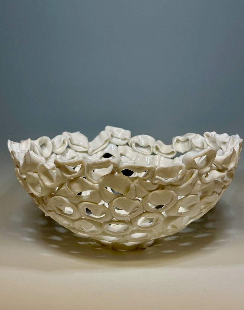 "WHITE CORAL BOWL"  Fused Glass Art Bowl