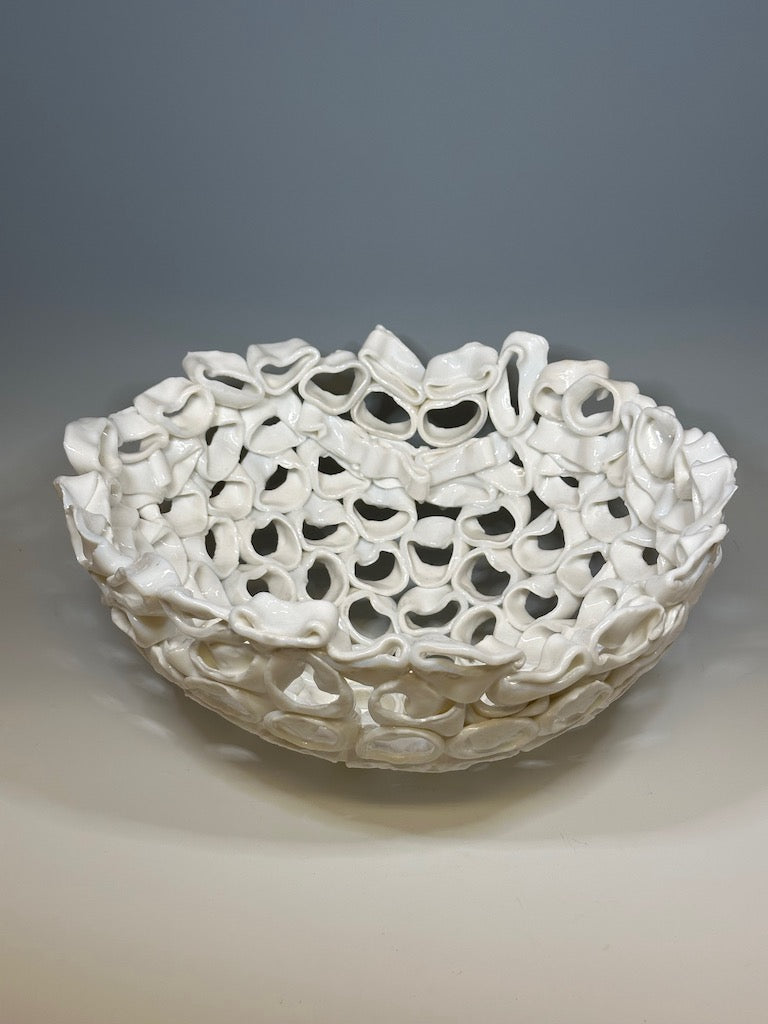 "WHITE CORAL BOWL"  Fused Glass Art Bowl