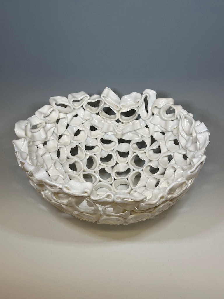 "WHITE CORAL BOWL"  Fused Glass Art Bowl