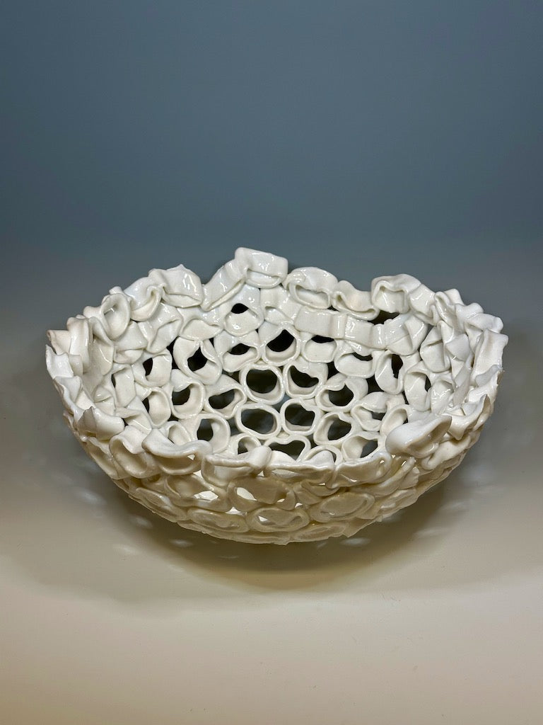 "WHITE CORAL BOWL"  Fused Glass Art Bowl