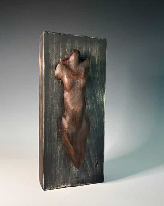 "FADING LIGHT I" WILD CHERRY, SHOU SUGI BAN & WAX WOOD WALL HANGING
