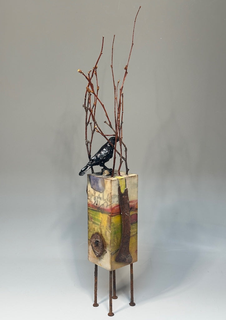 "FAMILIAR TERRITORY" MIXED MEDIA WITH ENCAUSTIC SCULPTURE