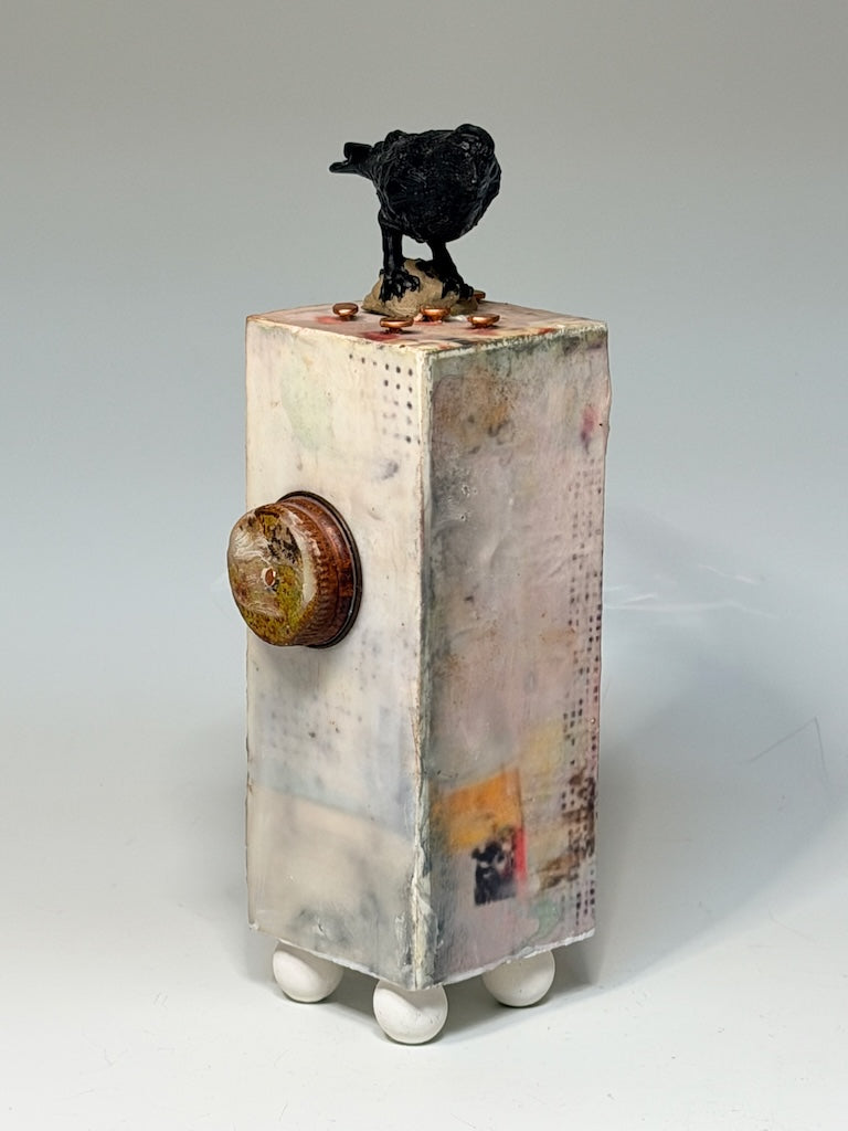 "KEEPER OF THINGS" MIXED MEDIA WITH ENCAUSTIC SCULPTURE