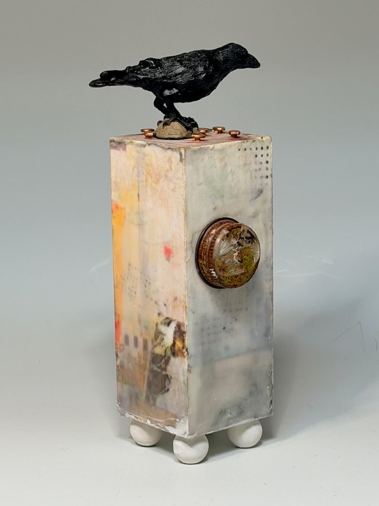 "KEEPER OF THINGS" MIXED MEDIA WITH ENCAUSTIC SCULPTURE