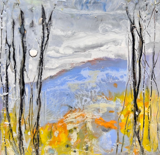 "MOON OVER MIST" ORIGINAL ENCAUSTIC/FRAMED