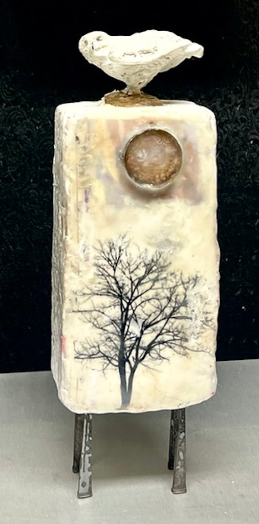 "MOON WISDOM" MIXED MEDIA WITH ENCAUSTIC SCULPTURE