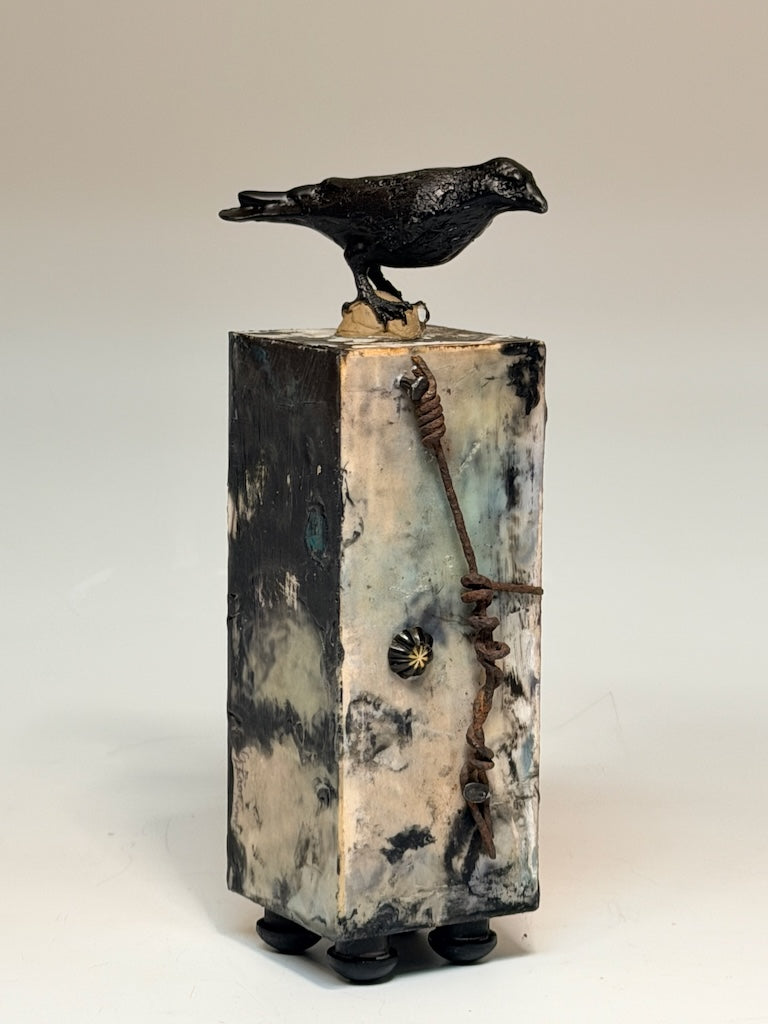 "NIGHT VISITOR" MIXED MEDIA WITH ENCAUSTIC SCULPTURE