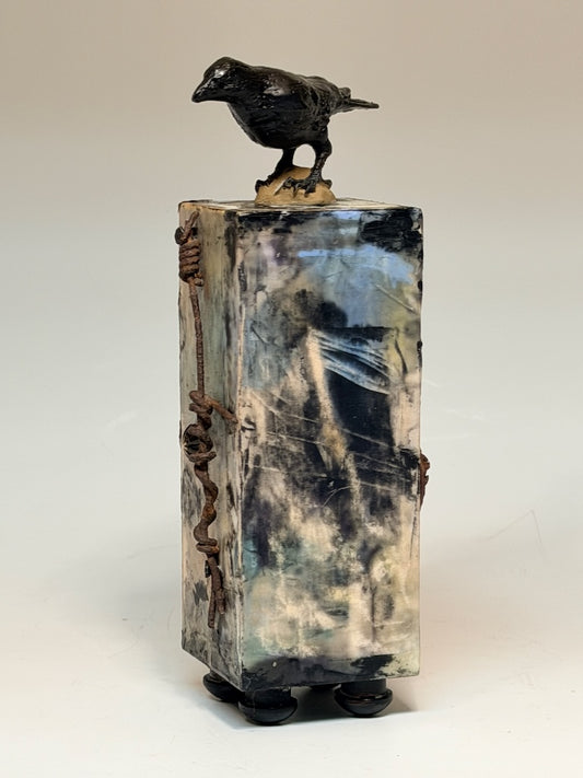 "NIGHT VISITOR" MIXED MEDIA WITH ENCAUSTIC SCULPTURE