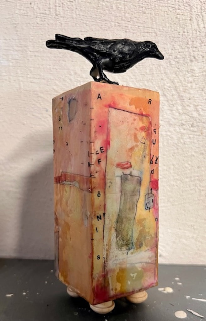 "RAVENS ROOST" MIXED MEDIA WITH ENCAUSTIC SCULPTURE