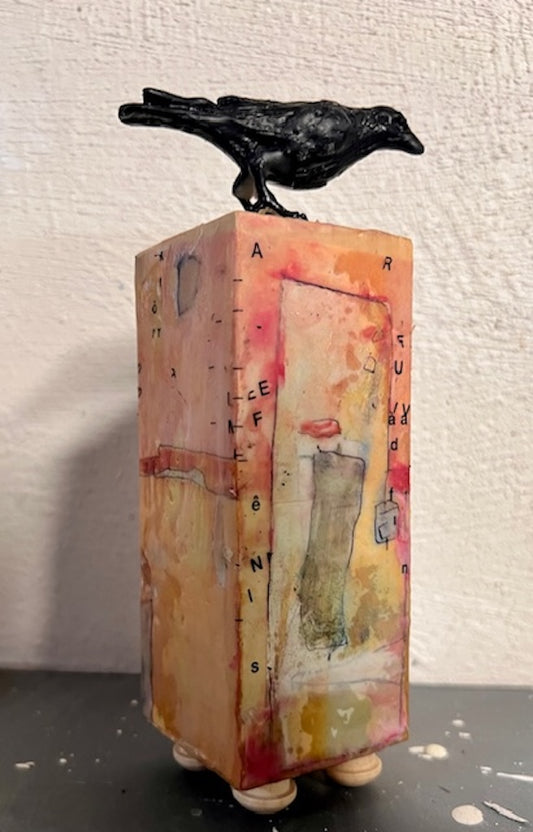 "RAVENS ROOST" MIXED MEDIA WITH ENCAUSTIC SCULPTURE